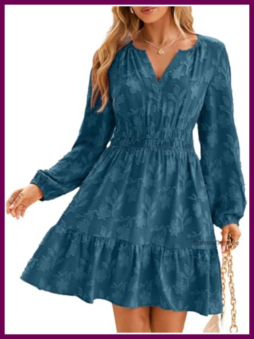 Women's Long Sleeve Mini Dress Casual A-Line Flowy Babydoll with Pocket